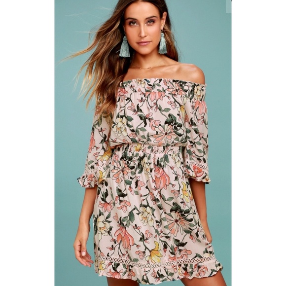 Lulus Dresses & Skirts - Lulus Blush Pink Floral Off -The- Shoulder Dress